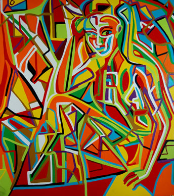 Seated woman, abstract art by Marten Jansen