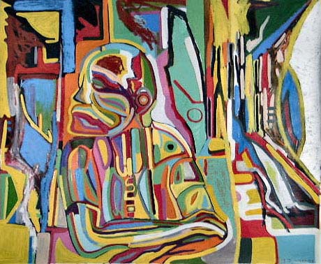 Abstract art portrait of American homeless man